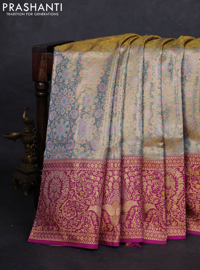 Pastel Blue & Purple Pure Kanchipuram Tissue Silk Saree