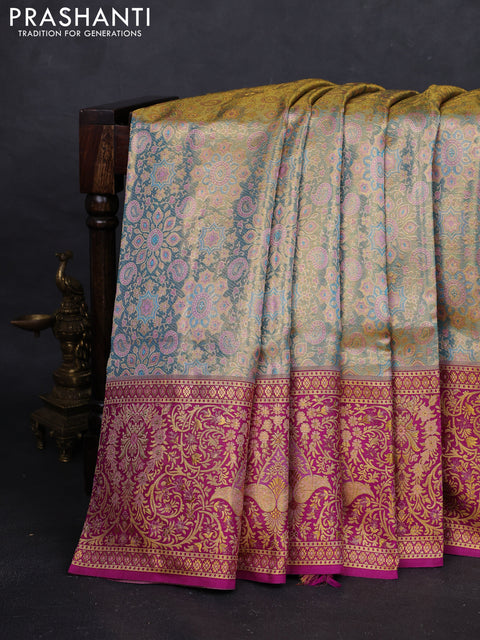 Pastel Blue & Purple Pure Kanchipuram Tissue Silk Saree