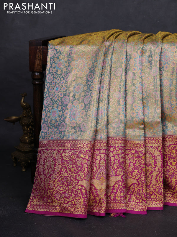 Pastel Blue & Purple Pure Kanchipuram Tissue Silk Saree