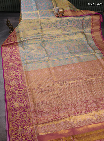 Pastel Blue & Purple Pure Kanchipuram Tissue Silk Saree