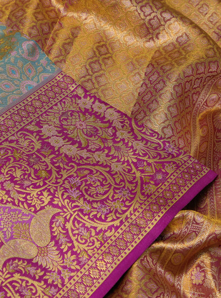 Pastel Blue & Purple Pure Kanchipuram Tissue Silk Saree