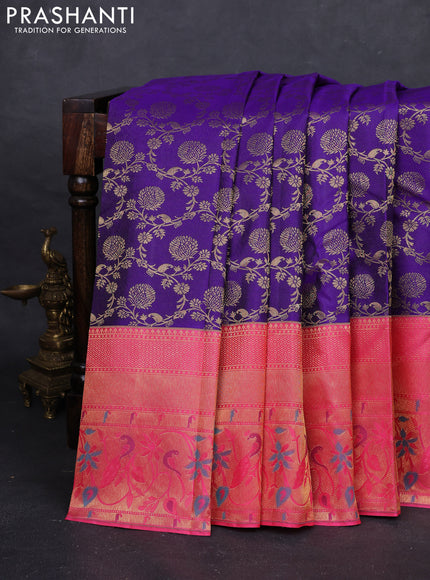 Violet & Pink Pure Kanchipuram Silk Saree