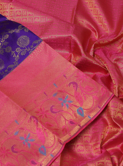 Violet & Pink Pure Kanchipuram Silk Saree