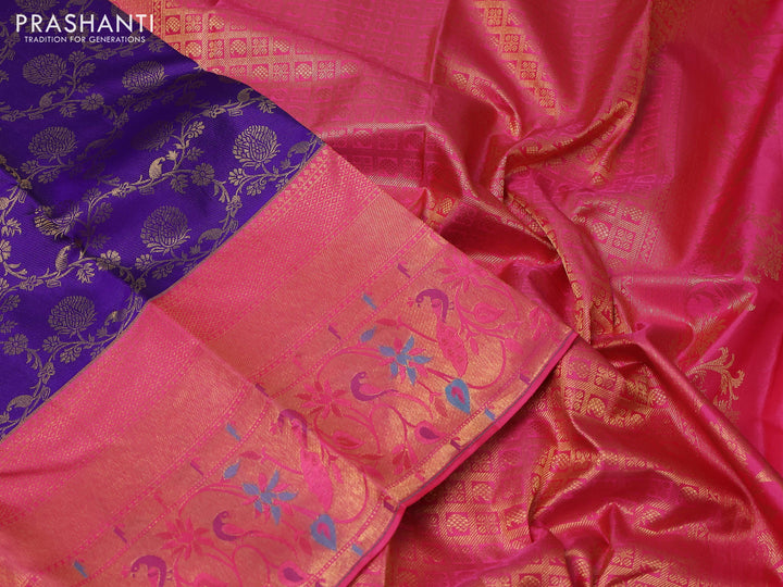 Violet & Pink Pure Kanchipuram Silk Saree