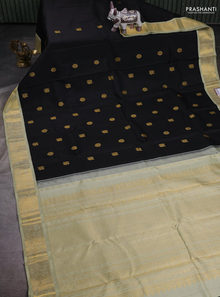 Black & Pista Green Pure Kanchipuram Silk Saree - Korvai Border