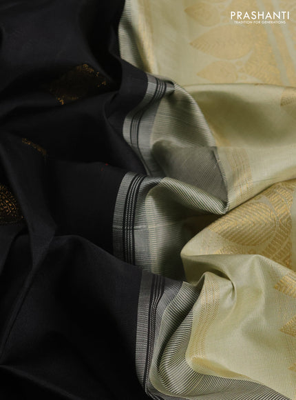 Black & Pista Green Pure Kanchipuram Silk Saree - Korvai Border