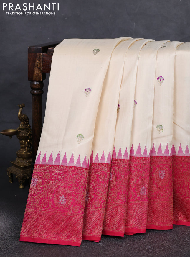 Cream & Pink Pure Kanchipuram Silk Saree