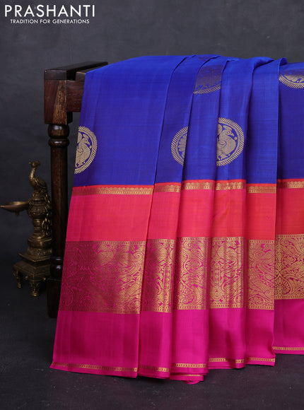 Blue & Pink Pure Kanchipuram Silk Saree - Ganga Jamuna Border