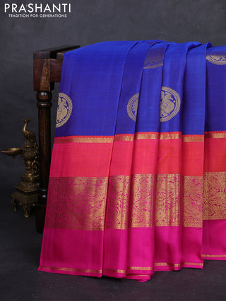 Blue & Pink Pure Kanchipuram Silk Saree - Ganga Jamuna Border