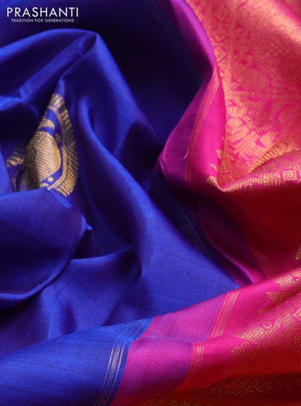 Blue & Pink Pure Kanchipuram Silk Saree - Ganga Jamuna Border