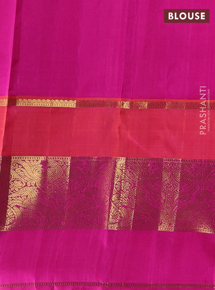 Blue & Pink Pure Kanchipuram Silk Saree - Ganga Jamuna Border