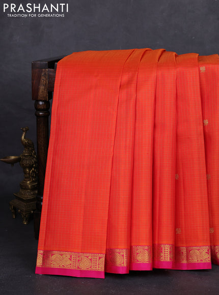 Orange & Pink Pure Kanchipuram Silk Saree - Small Border