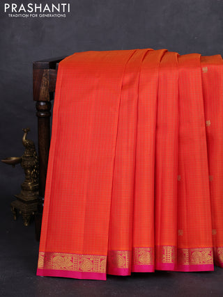 Orange & Pink Pure Kanchipuram Silk Saree - Small Border