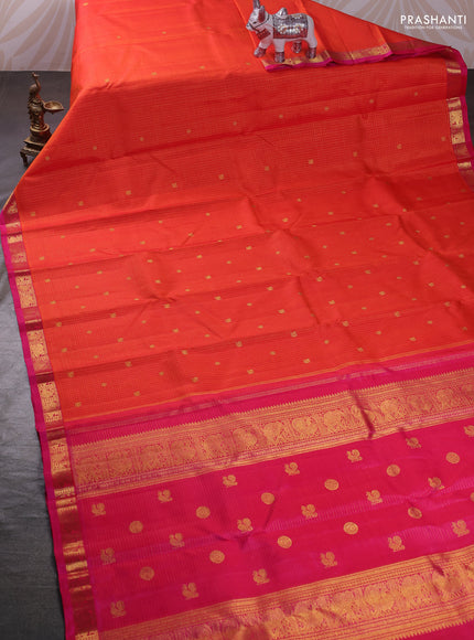 Orange & Pink Pure Kanchipuram Silk Saree - Small Border