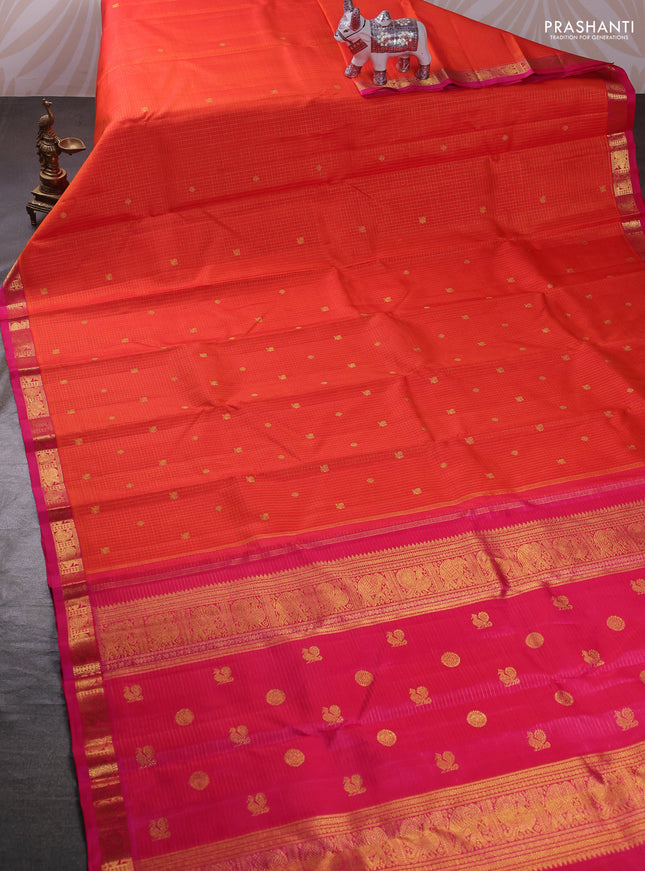 Orange & Pink Pure Kanchipuram Silk Saree - Small Border