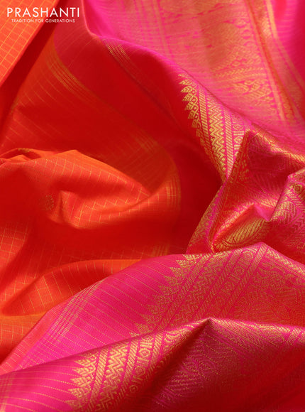 Orange & Pink Pure Kanchipuram Silk Saree - Small Border
