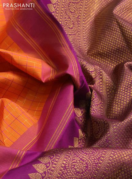 Orange & Purple Pure Kanchipuram Silk Saree - Mina butta Border