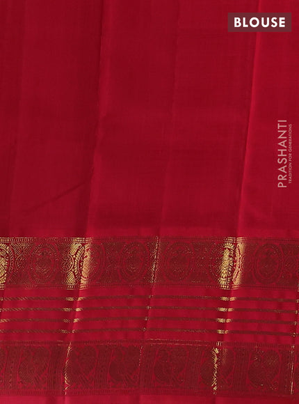 Lime Yellow & Red Pure Kanchipuram Silk Saree