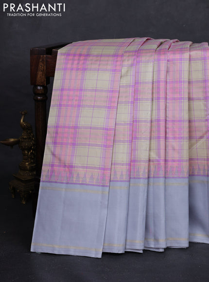 Pink Cream & Grey Pure Kanchipuram Silk Saree
