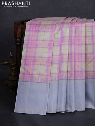 Pink Cream & Grey Pure Kanchipuram Silk Saree