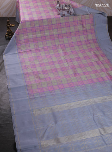 Pink Cream & Grey Pure Kanchipuram Silk Saree