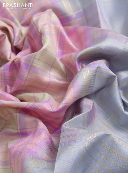 Pink Cream & Grey Pure Kanchipuram Silk Saree