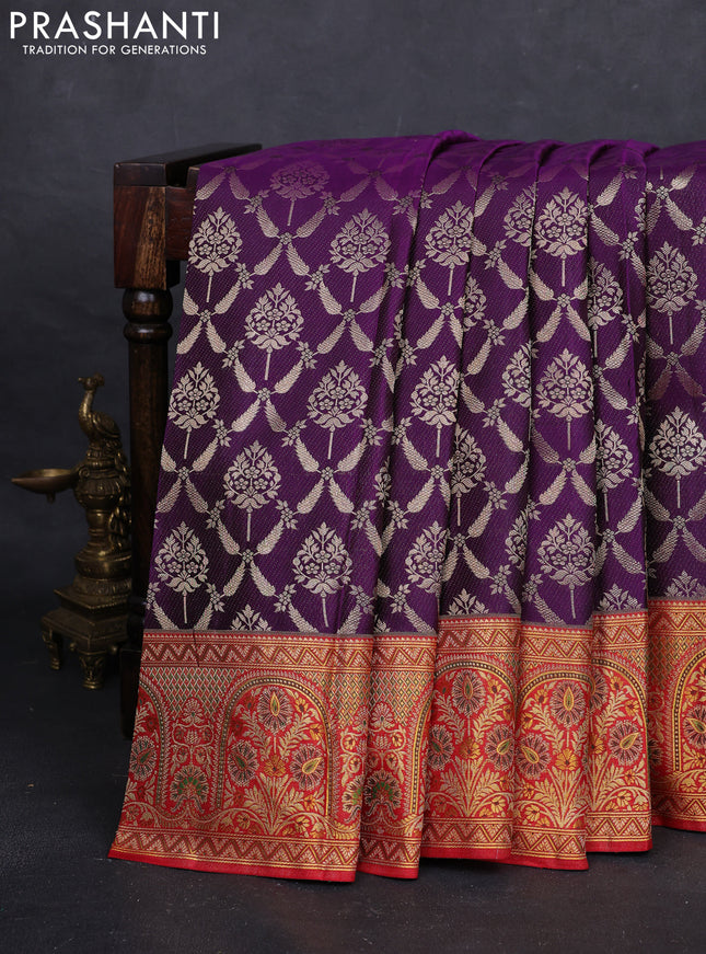 Purple & Red Pure Kanchipuram Silk Saree