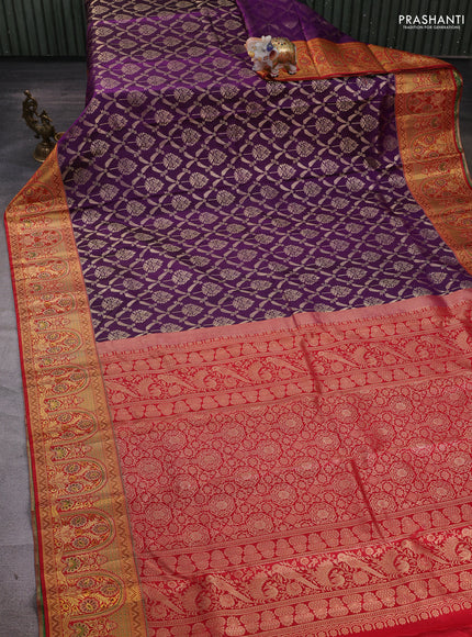Purple & Red Pure Kanchipuram Silk Saree
