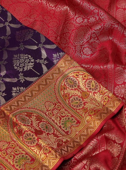 Purple & Red Pure Kanchipuram Silk Saree