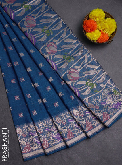 Blue Semi Tussar Saree - Butta