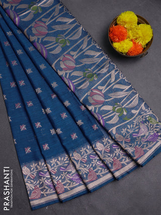 Blue Semi Tussar Saree - Butta