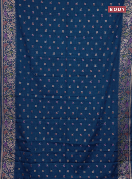 Blue Semi Tussar Saree - Butta
