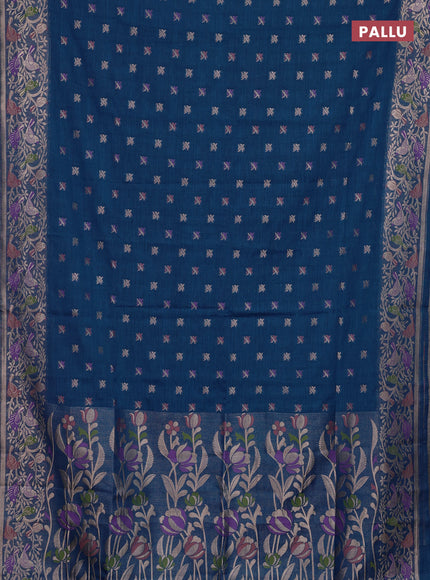 Blue Semi Tussar Saree - Butta