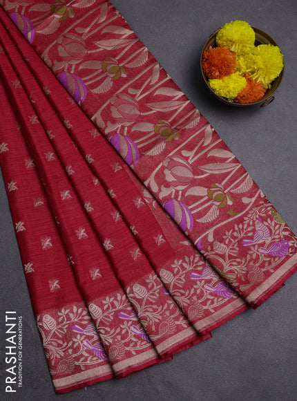 Red Semi Tussar Saree - Butta