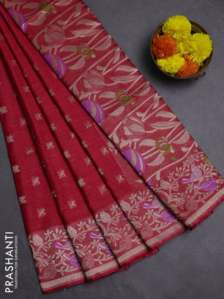 Red Semi Tussar Saree - Butta
