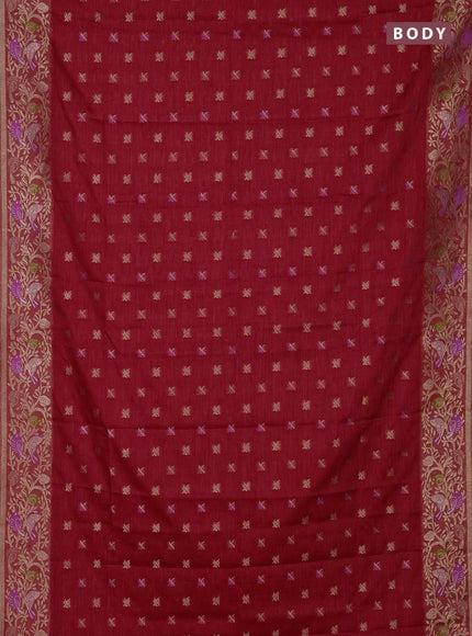 Red Semi Tussar Saree - Butta