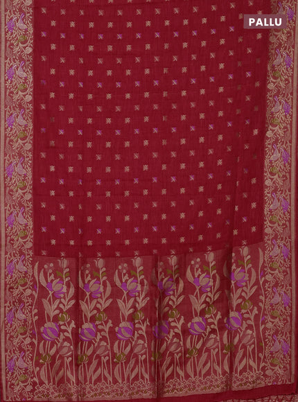 Red Semi Tussar Saree - Butta