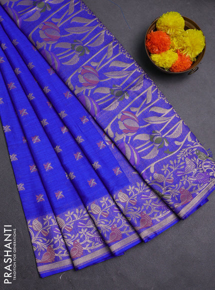 Royal Blue Semi Tussar Saree - Butta