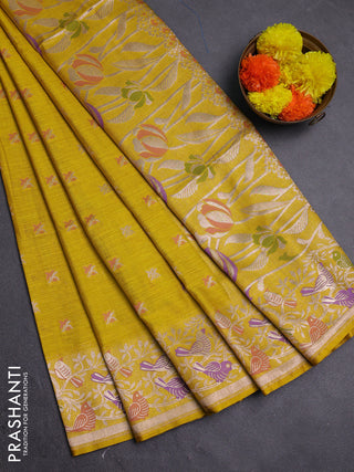 Mustard Yellow Semi Tussar Saree - Butta