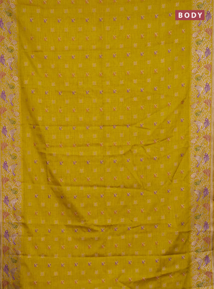 Mustard Yellow Semi Tussar Saree - Butta