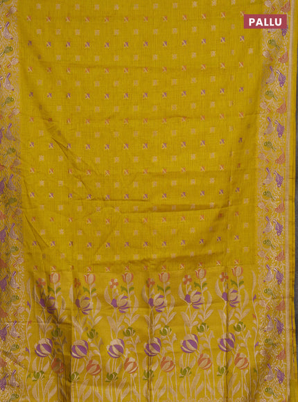 Mustard Yellow Semi Tussar Saree - Butta