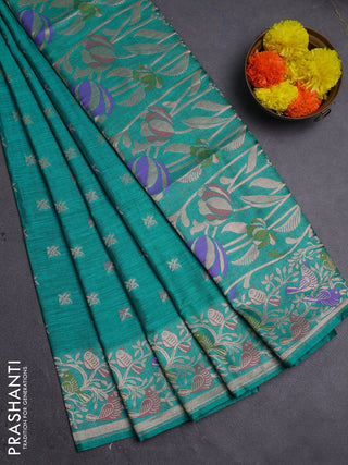 Teal Green Semi Tussar Saree - Butta