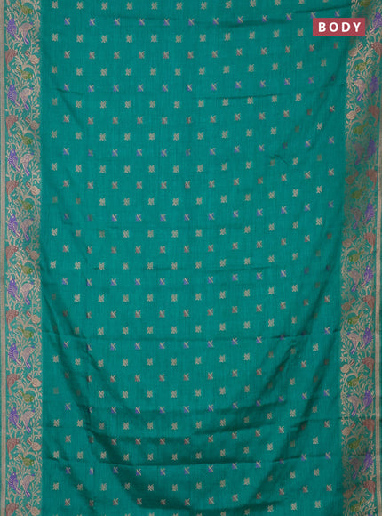 Teal Green Semi Tussar Saree - Butta