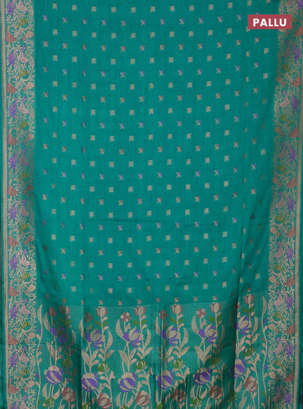 Teal Green Semi Tussar Saree - Butta
