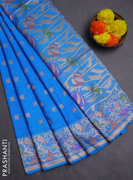Cs Blue Semi Tussar Saree - Butta