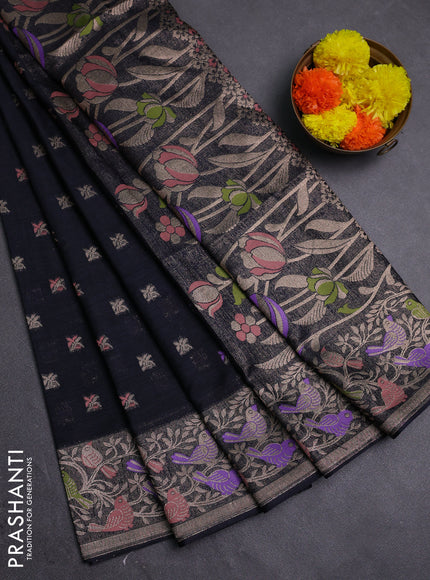 Black Semi Tussar Saree - Butta