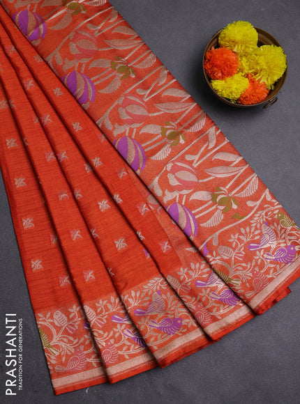Orange Semi Tussar Saree - Butta