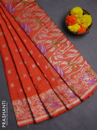 Orange Semi Tussar Saree - Butta