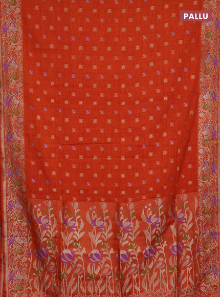 Orange Semi Tussar Saree - Butta
