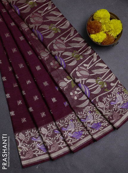Wine Semi Tussar Saree - Butta